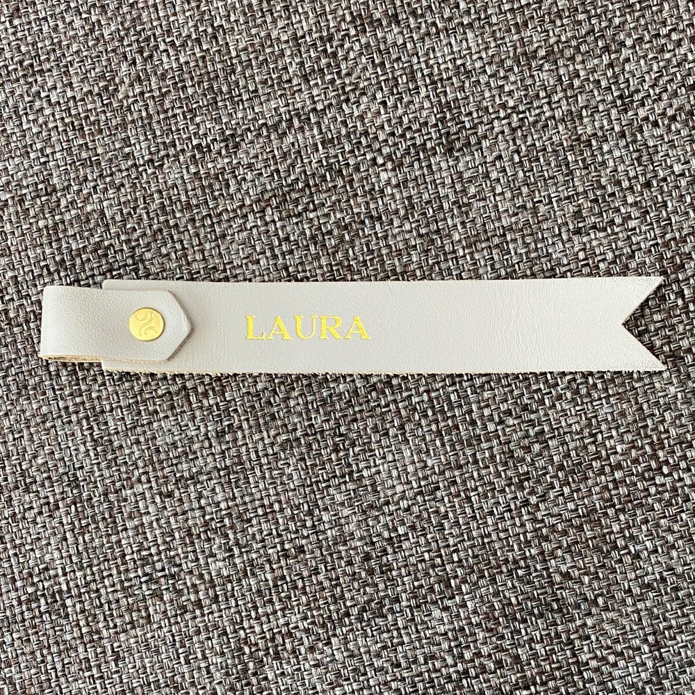 NWOT 📚 Personalized Laura Gray & Gold Stamped Northwind Leather Bookmark